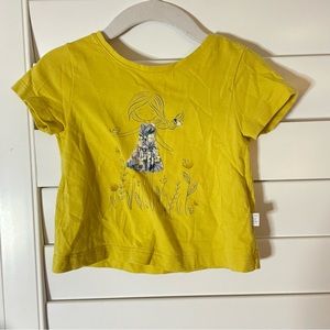 Il gufo Appliqué Girl Print Tshirt Mustard Yellow Size 18m